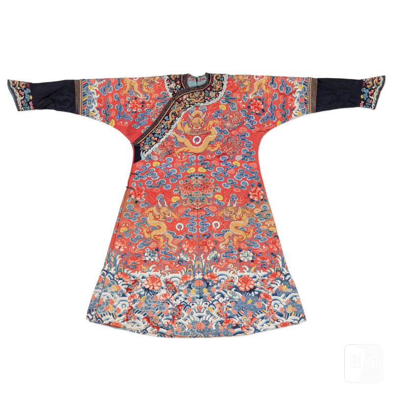 An embroidered red ground five clawed dragon 'female' formal robe, - 图1
